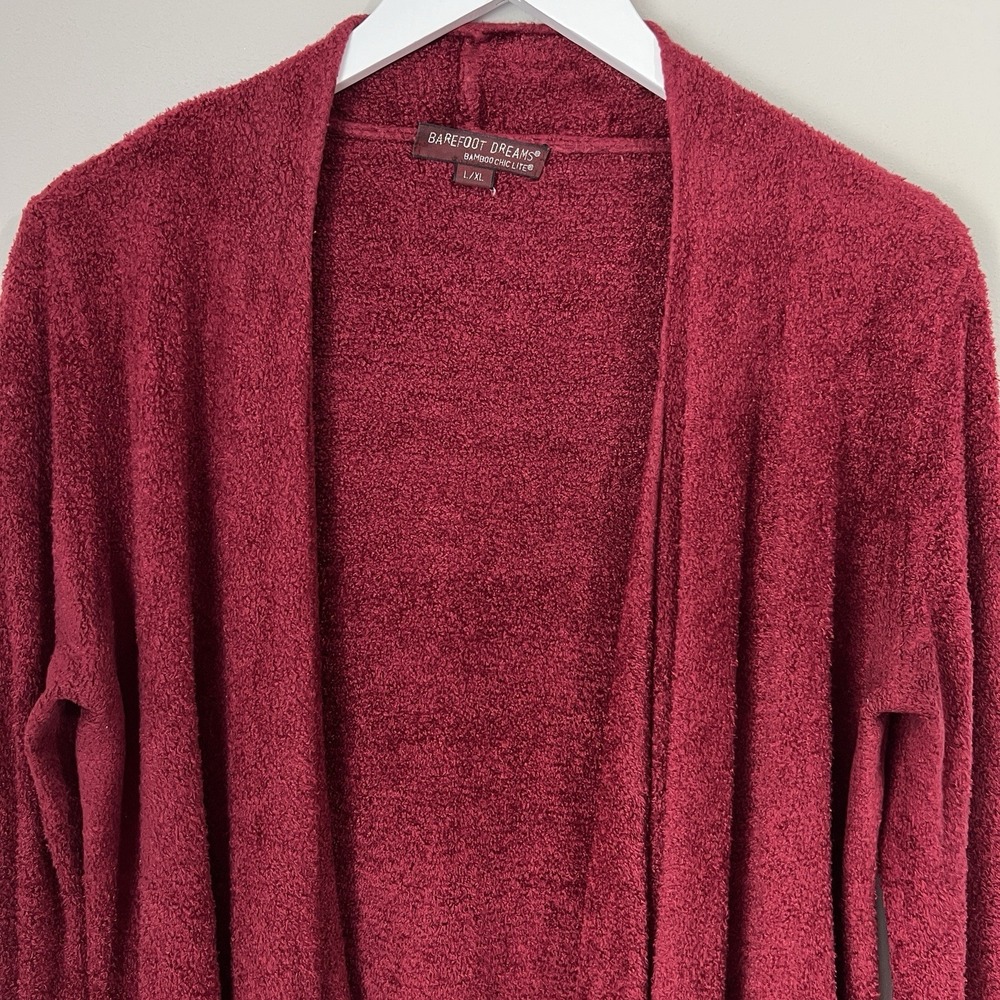 Barefoot Dreams Calypso Wrap Open Front Cardigan L/XL Bamboo Chic Lite Red Cozy - Picture 3 of 10